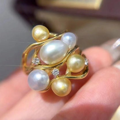 Keshi (non-nucleated) pearl ring  (keshi无核珍珠戒指)
