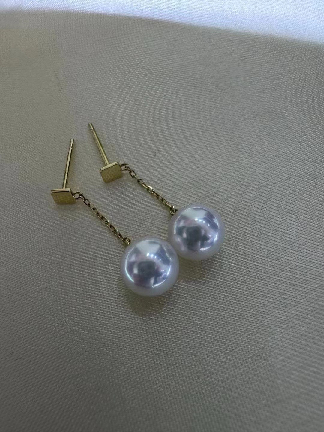 18K Gold Akoya Pearl Threader Earrings（18k金akoya耳线）