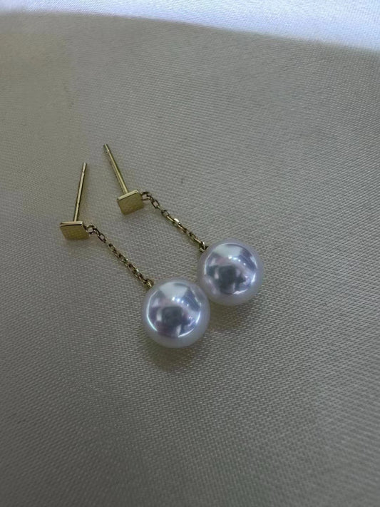 8–9mm Pearl Ear Threads in 18K Gold（8-9mm18k金珍珠耳线）